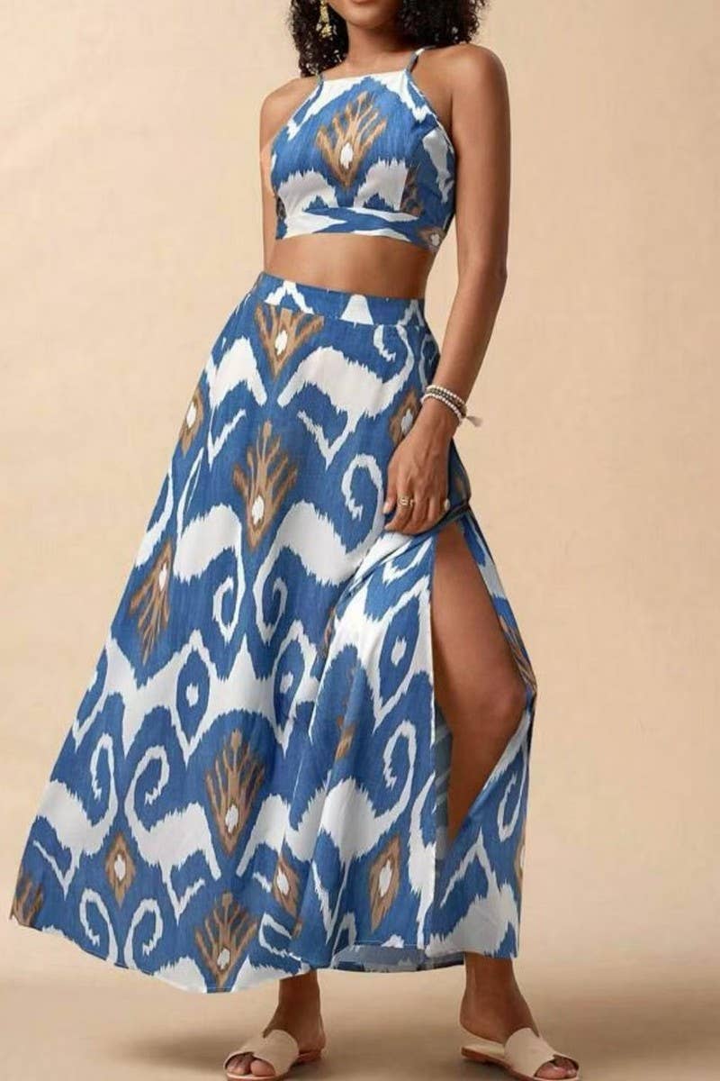 CWSTB2012_ELEGANT FLORAL CAMI TOP & SPLIT SKIRT SET