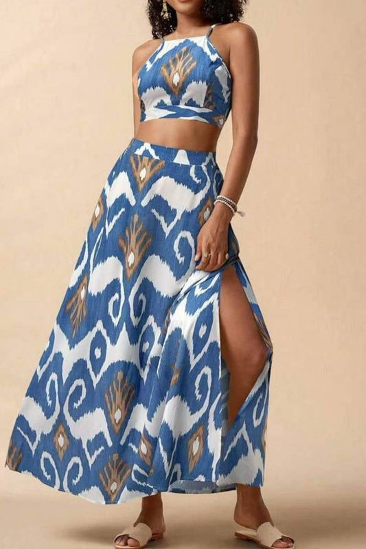 CWSTB2012_ELEGANT FLORAL CAMI TOP & SPLIT SKIRT SET