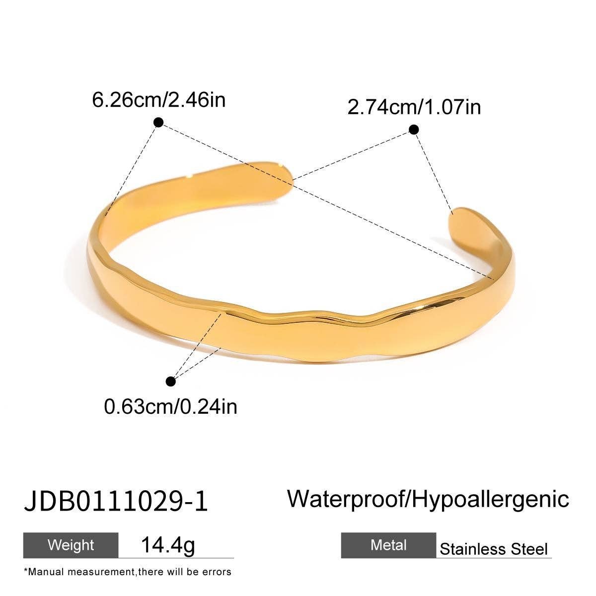 Vintage 18K Gold Wave Open Bangle, Stackable