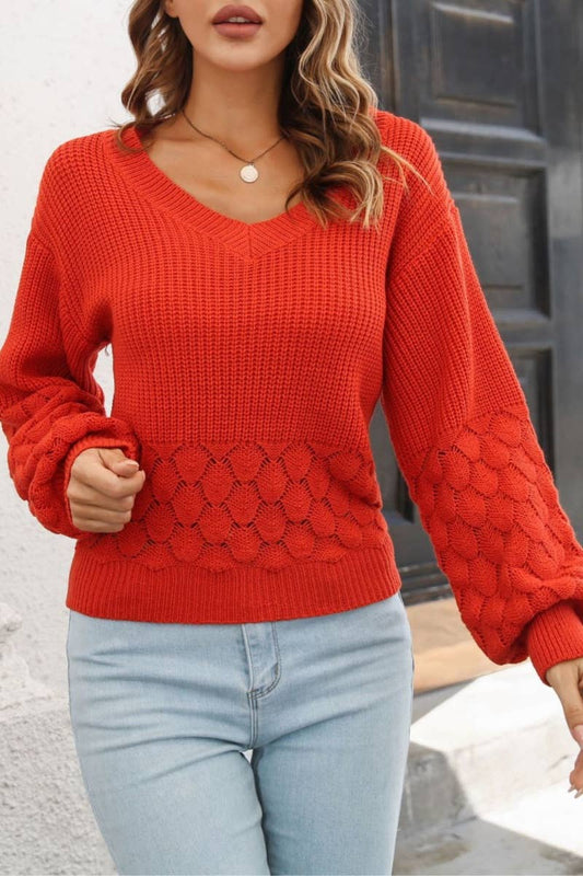 CWOSWL6398_THREE-DIMENSIONAL FEATHER LANTERN SLEEVE SWEATER