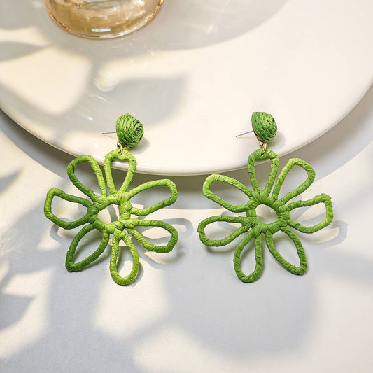 Colorful woven Raffia grass hollowed-out earrings