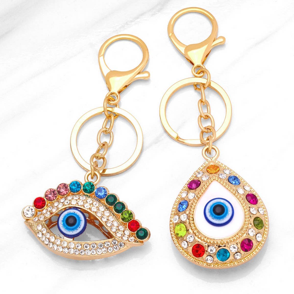 COLORED DIAMOND DEVIL'S EYE METAL KEYCHAIN PENDANT