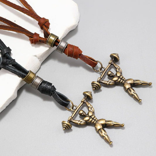 VINTAGE SPORT PENDANT LEATHER NECKLACE