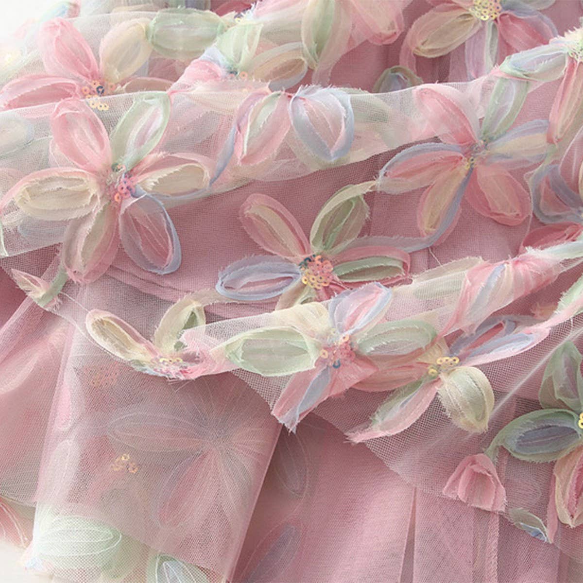 HEAVY FLOWER SEQUIN FAIRY GAUZE SKIRT A-LINE SKIRT