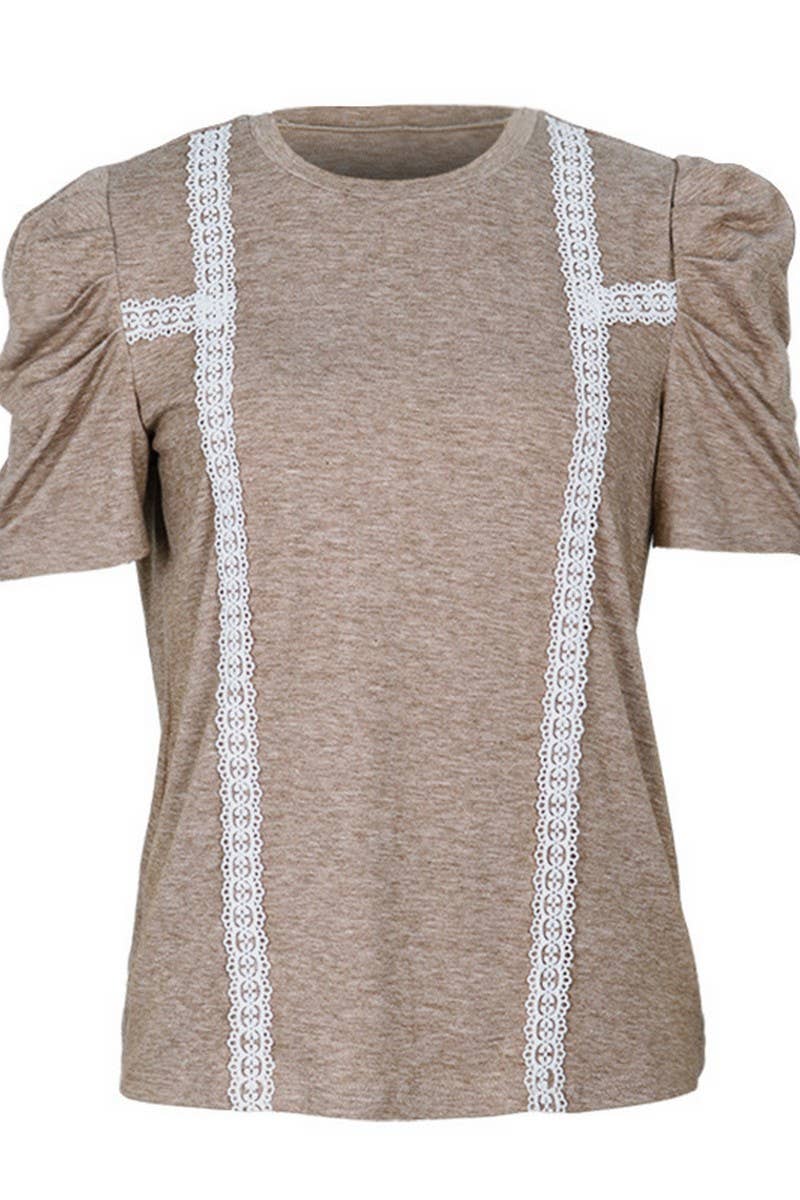 CWTTL1960_NEW LADIES FASHION LACE STITCHING T-SHIRT