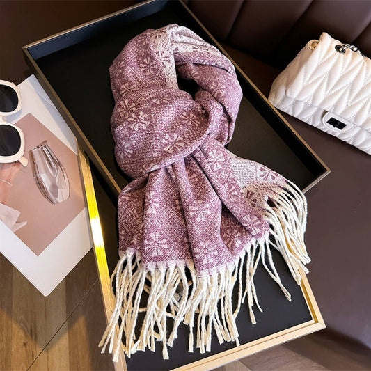 Jacquard Knit Fringe Scarf Shawl for Winter