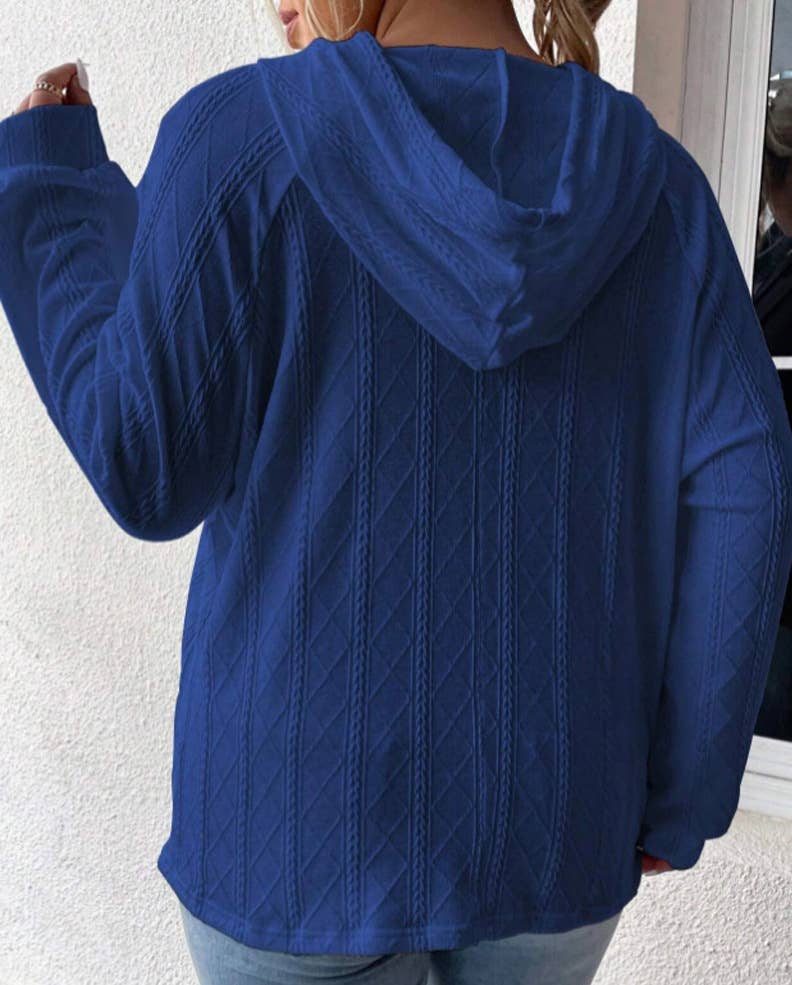 CASUAL JACQUARD LOOSE SOLID COLOR HOODIE