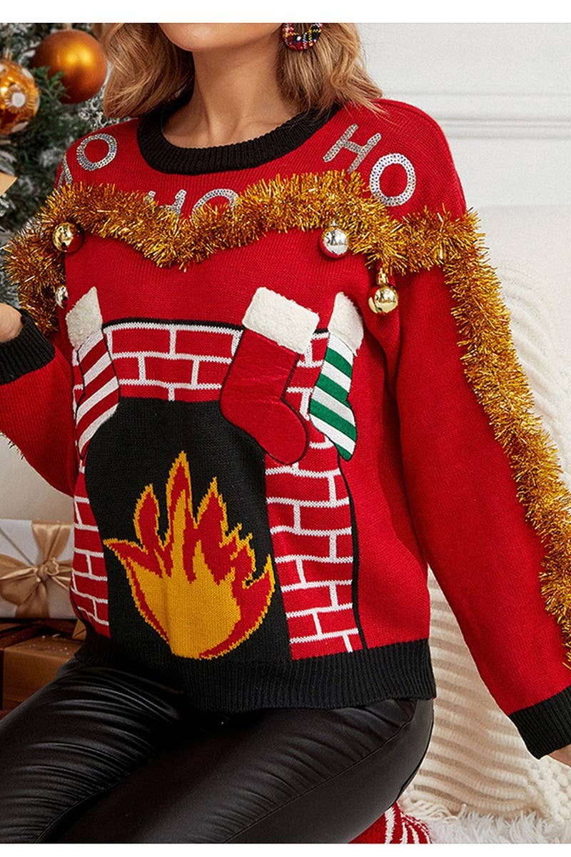 CWOSWL2441_CHRISTMAS DECORATION EMBROIDERY CHRISTMAS SWEATER