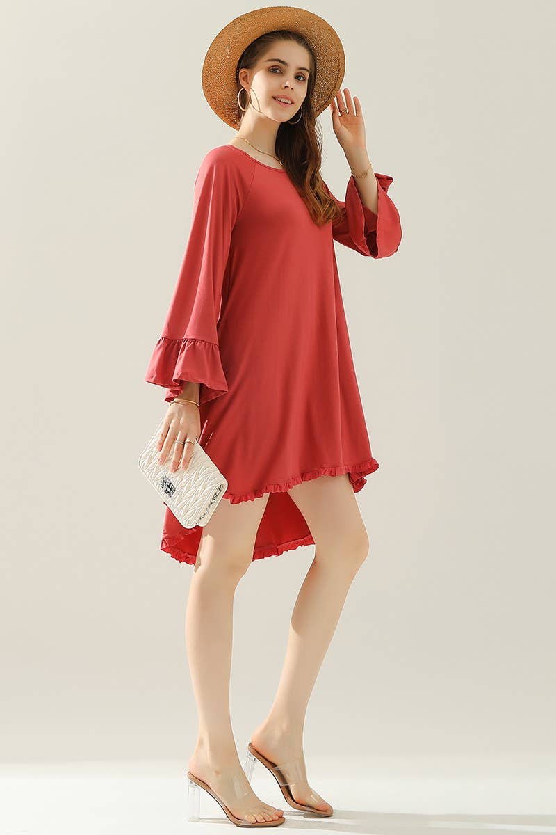 CWDSD10406_RUFFLE DETAIL LONG SLEEVE DRESS WITH SIDE POCKET