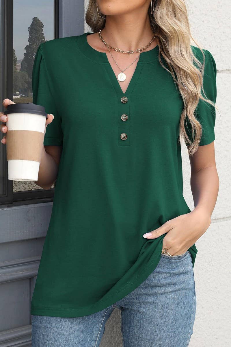CWTBLS2259_SOLID BUTTON FRONT SHORT SLEEVE T-SHIRT TOP