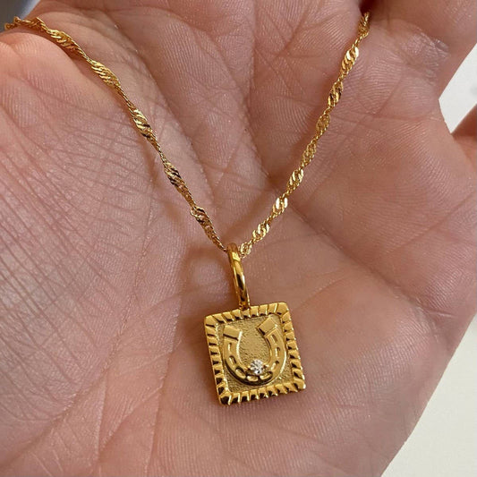 Stainless steel U-shaped necklace with zirconium_CWMM5600