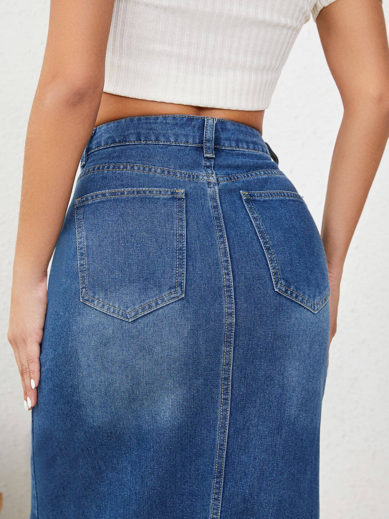 Casual retro straight slit long denim skirt