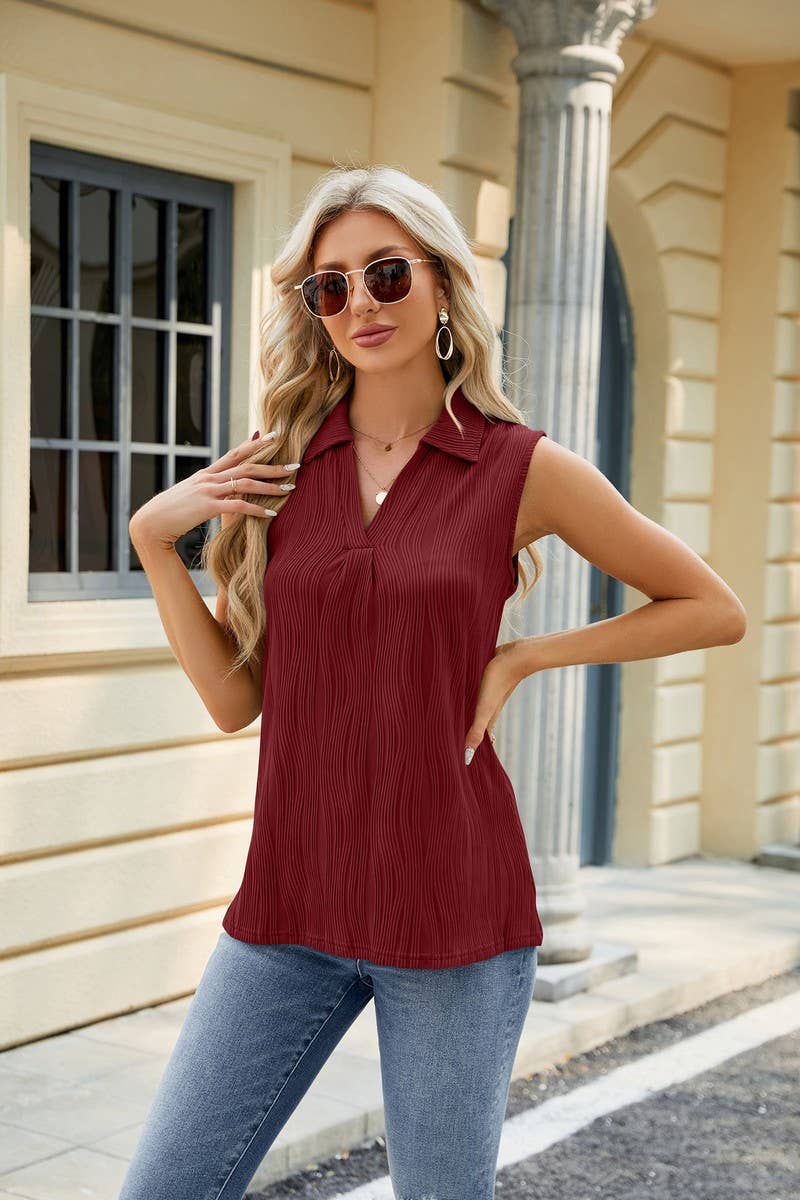 CWTBLSL0358_LAPEL SLEEVELESS SOLID COLOR CASUAL VEST TOP