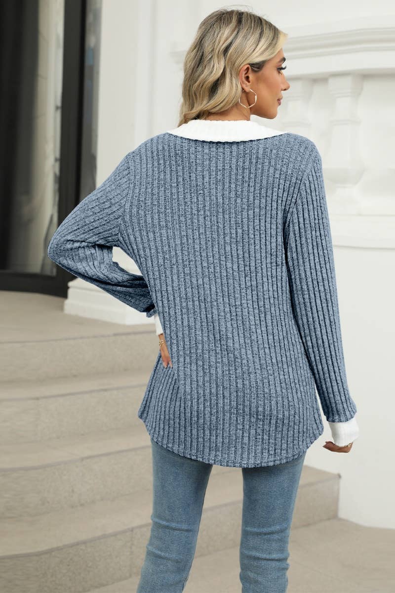 CWOSWL6610_WINTER V-NECK LONG-SLEEVED LAPEL SWEATER