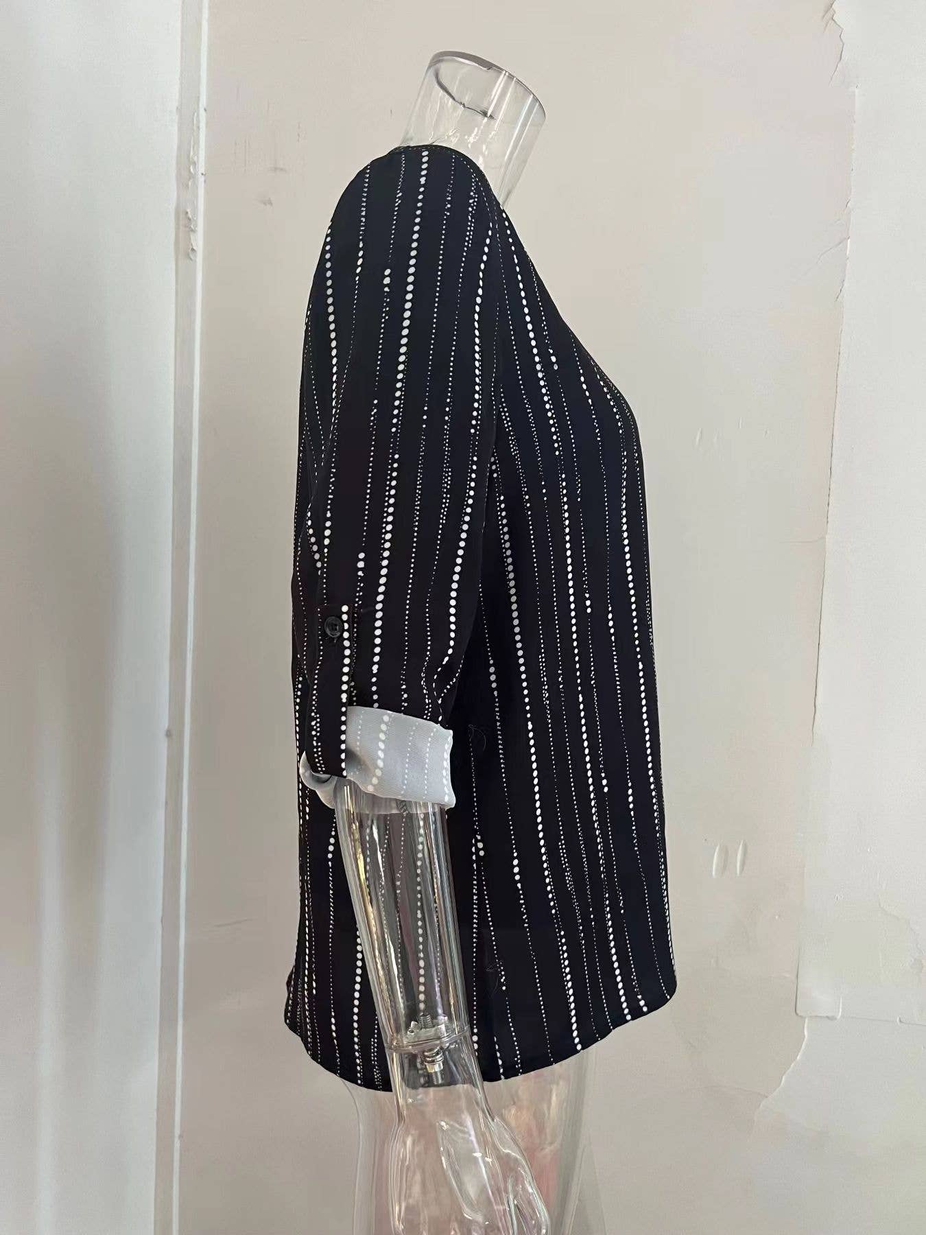 Casual elegant striped zipper long-sleeved shirt