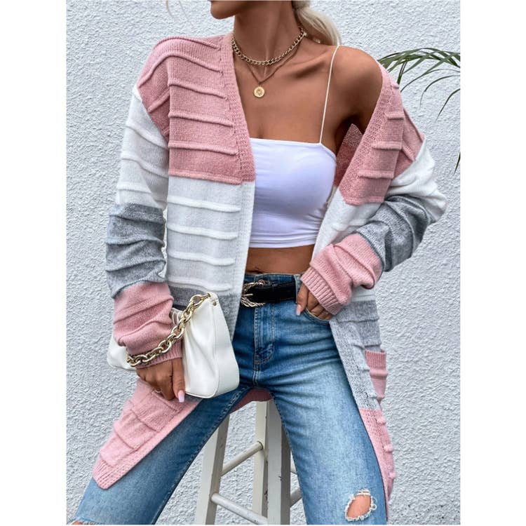 CWOCAL0457_Long Sleeve Casual Open Front Long Cardigan