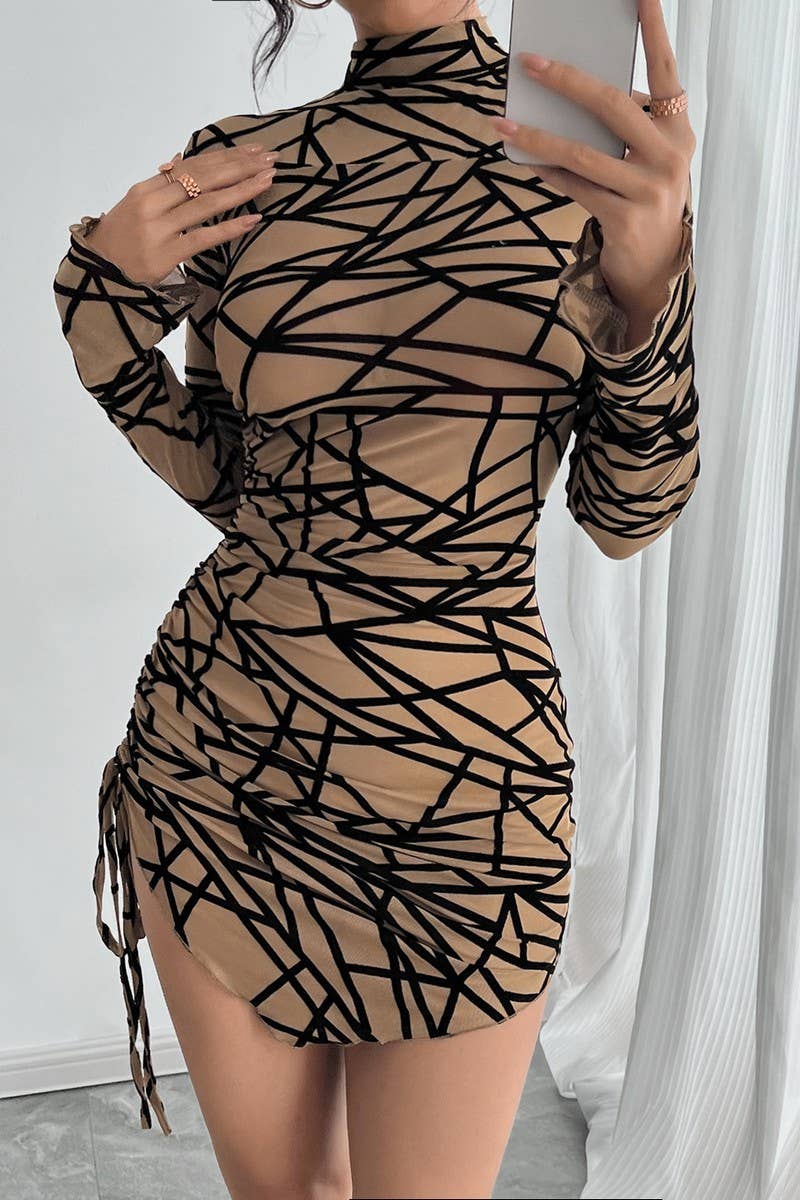 CWDSD8278_SIDE RUCHED MOCK NECK ASYMMETRICAL MINI DRESS