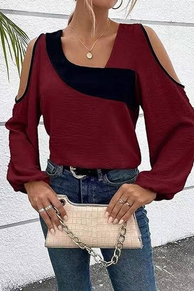 CWTTL2030_CASUAL OFF-SHOULDER STITCHING PULLOVER TOP