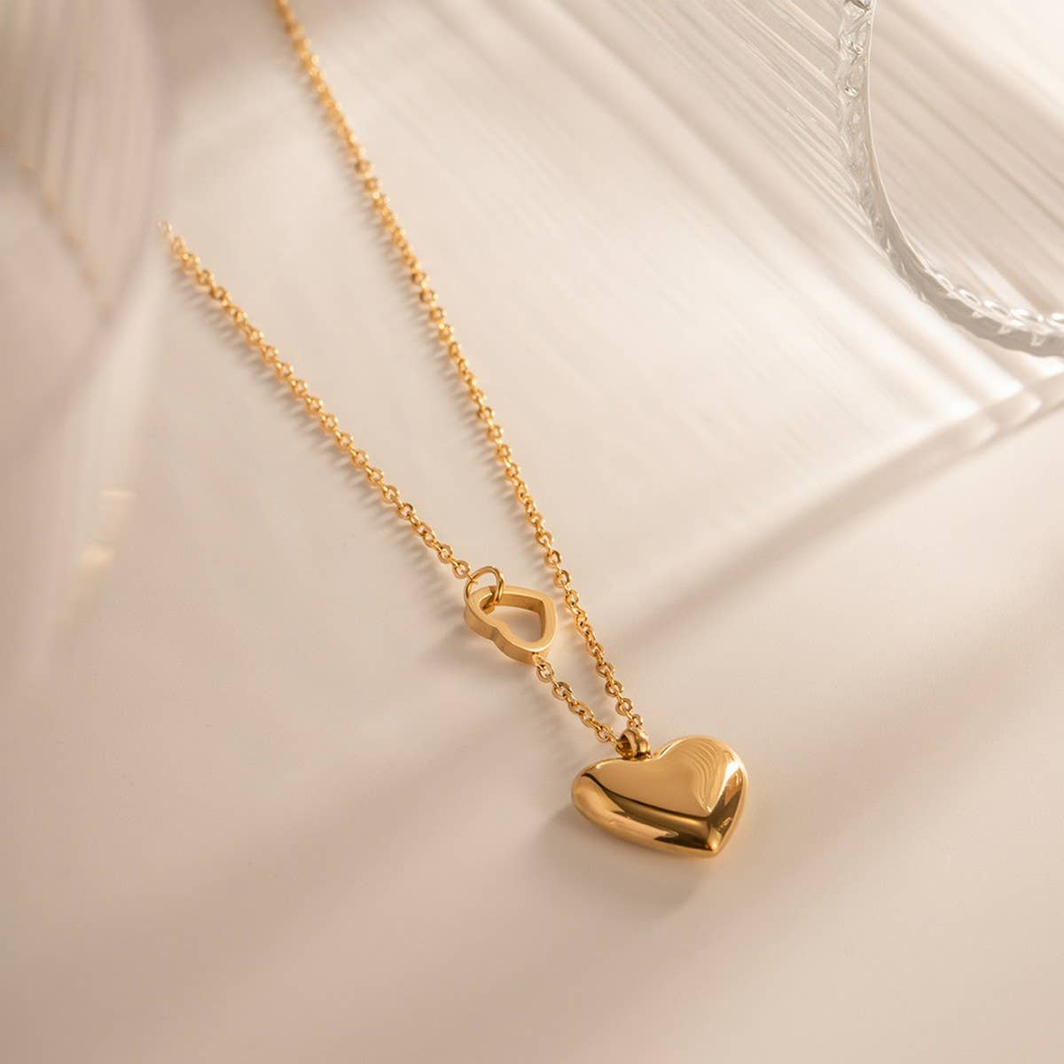 FRENCH SIMPLE DOUBLE HEART PENDANT NECKLACE