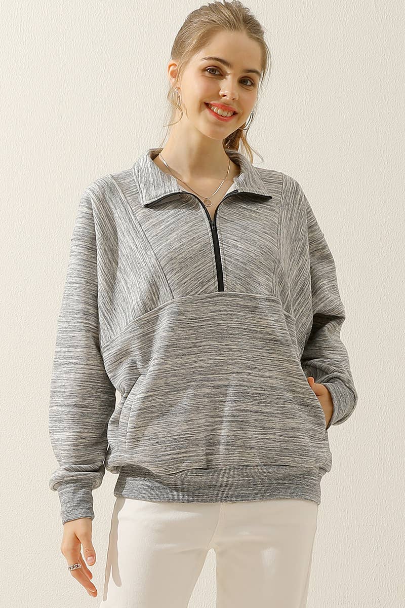 CWTTL900-P_PLUS HALF ZIP UP SWEATSHIRT WITH KANGAROO POCKET