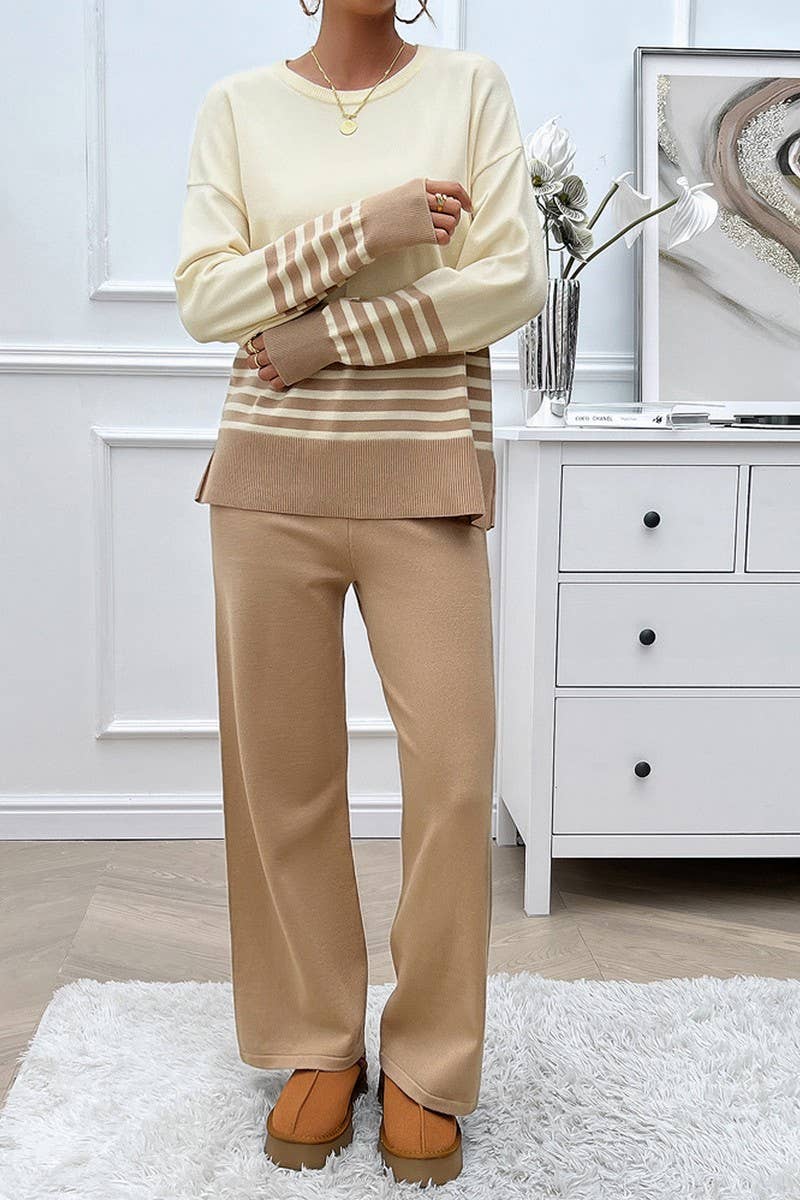 CWSS1057_AUTUMN CASUAL LOOSE CONTRAST COLOR SWEATER SUIT