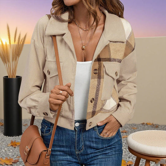 Corduroy short color-blocking patchwork jacket