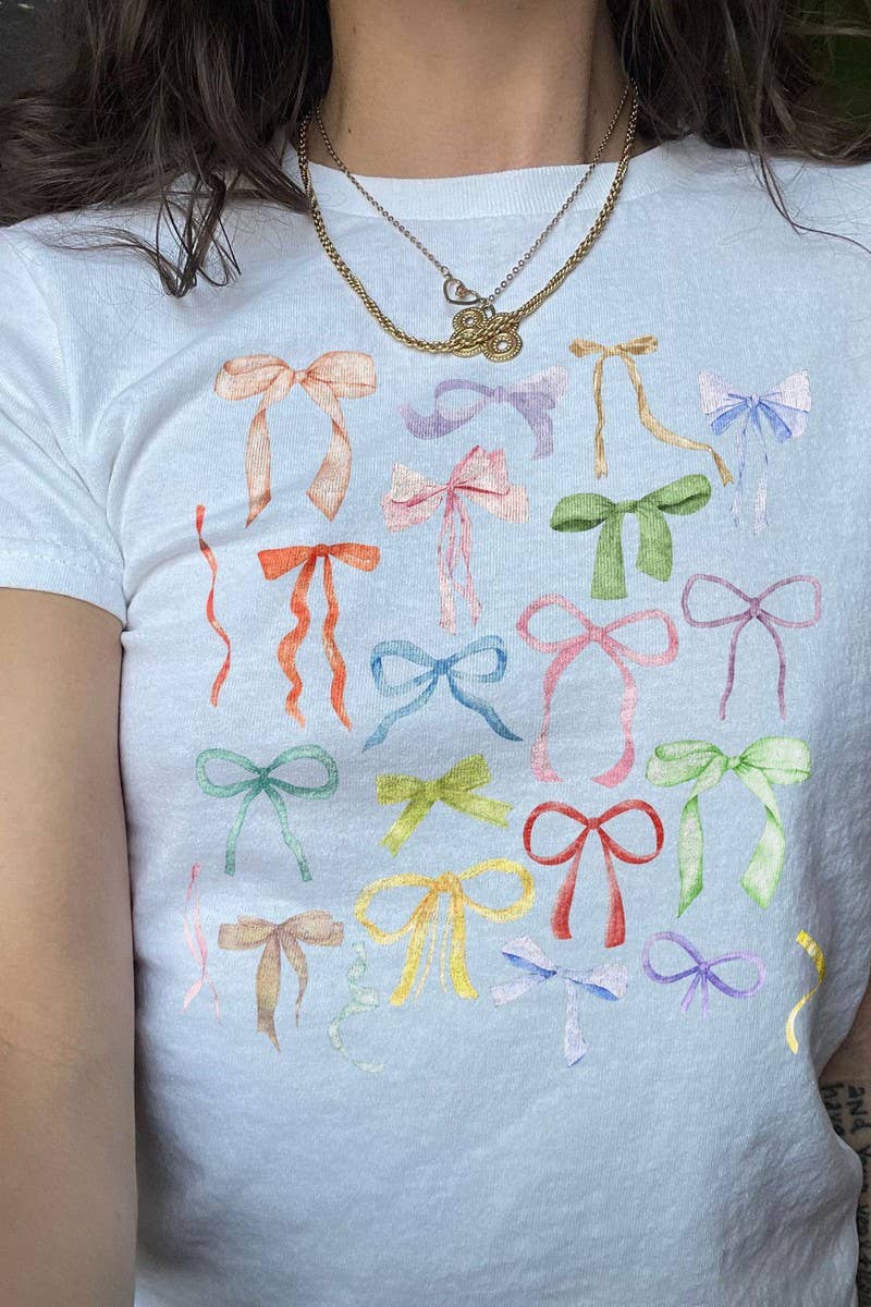 CWTTS1569_CASUAL BOW PRINT SHORT SLEEVE T-SHIRT