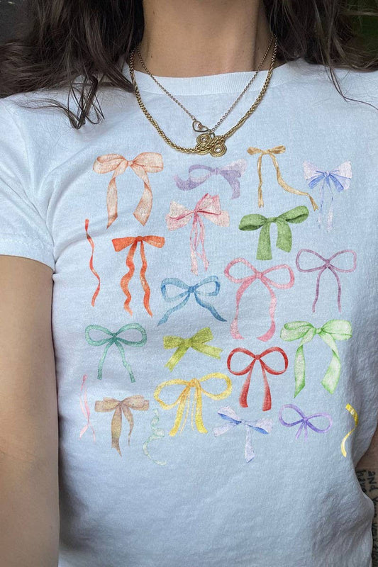 CWTTS1569_CASUAL BOW PRINT SHORT SLEEVE T-SHIRT