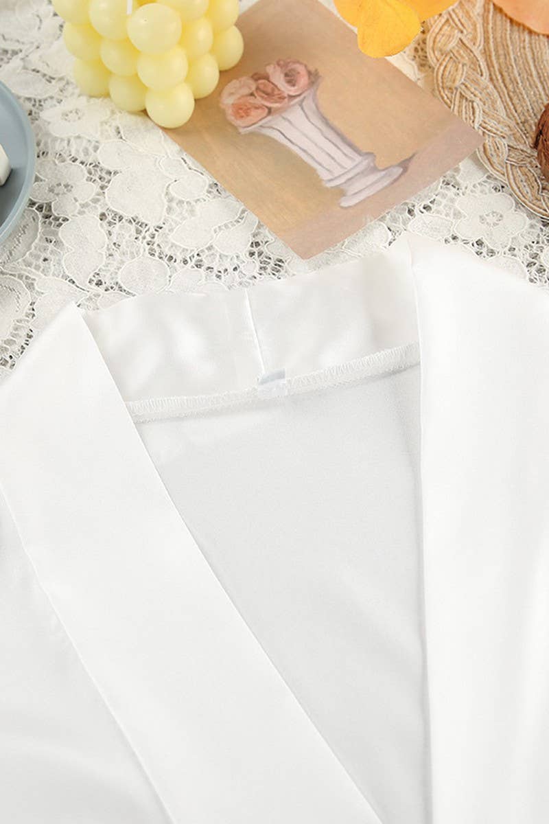 CWSPJ0314_WHITE SATIN CARDIGAN ROBE PAJAMAS HOME CLOTHES