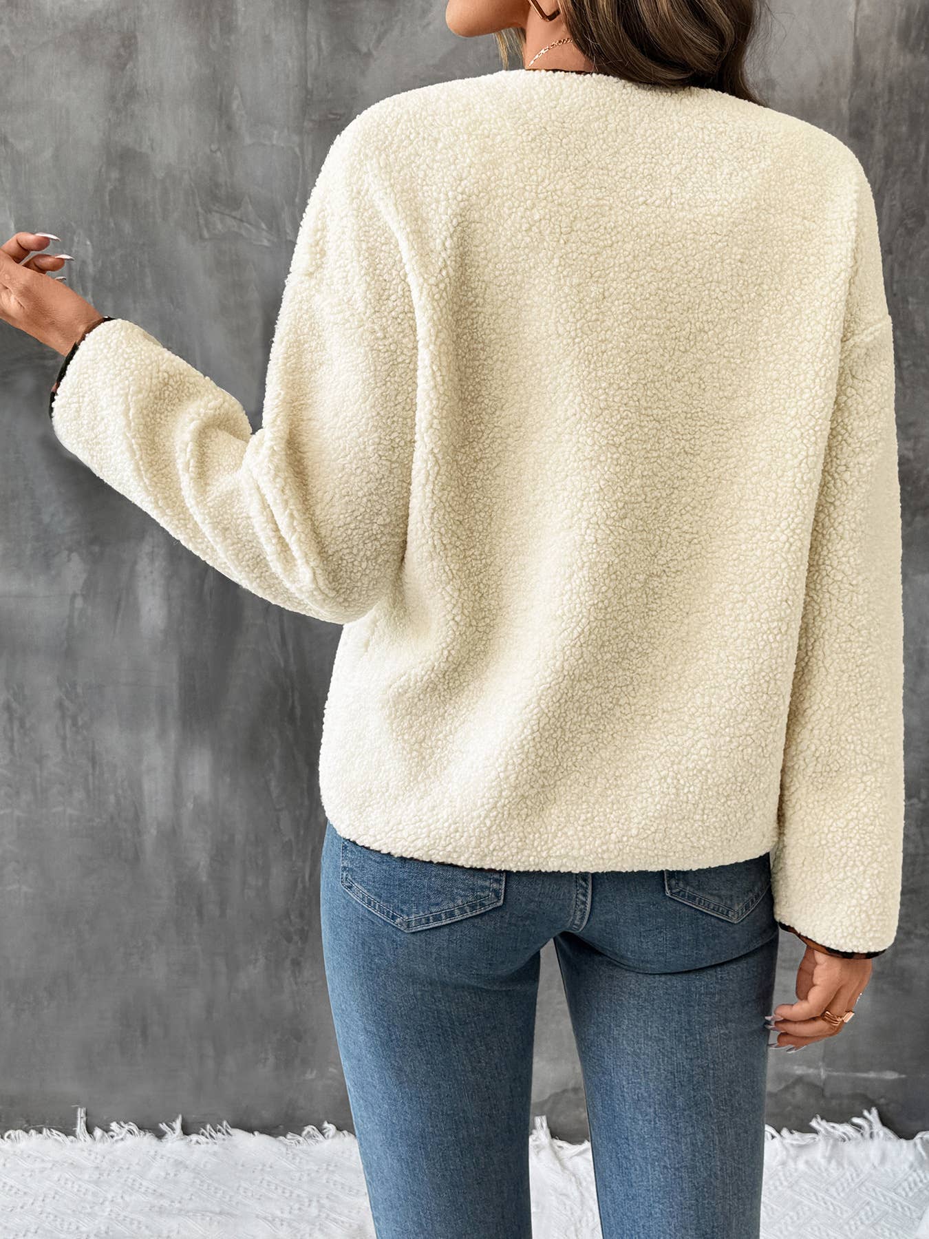 Casual polar fleece leopard print color cardigan