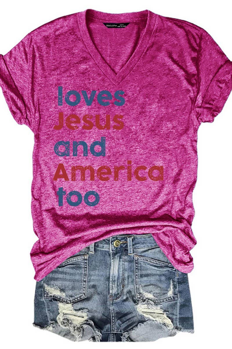 CWTTS1053_LETTER LOVES PRINTED V NECK CASUAL T SHIRT