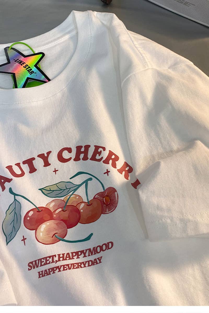 CWTTS0966_CHERRY PRINT CASUAL T SHIRT