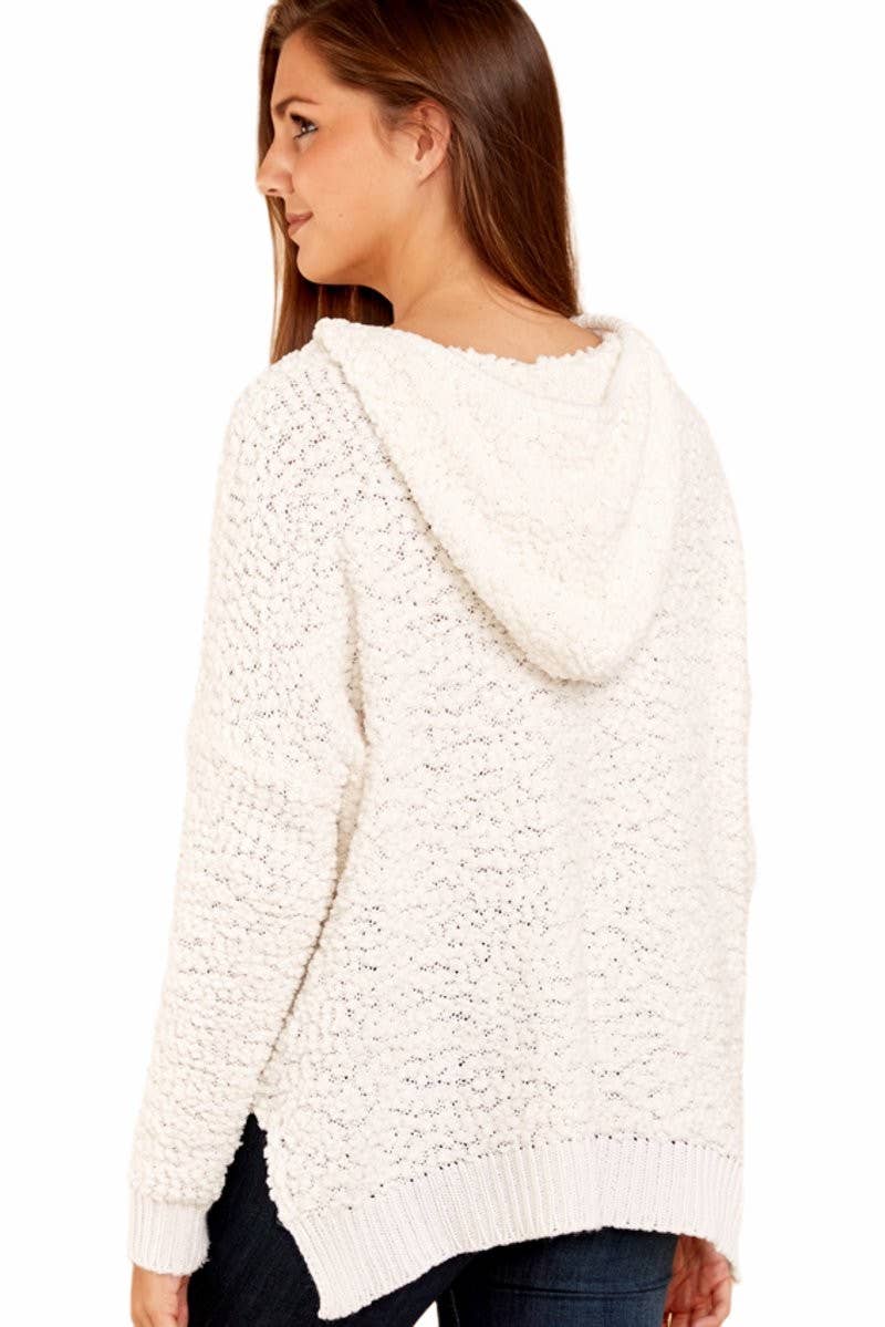 CWOHOL0275_ Casual V-Neck Hoodie Long Sleeve Sweater