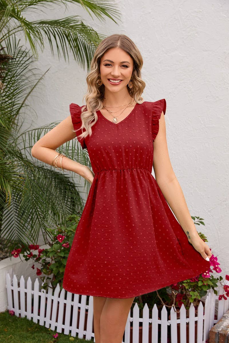 CWDSD4004_A SHORT DRESS WITH WOODEN EARS TRIMMED WAIST