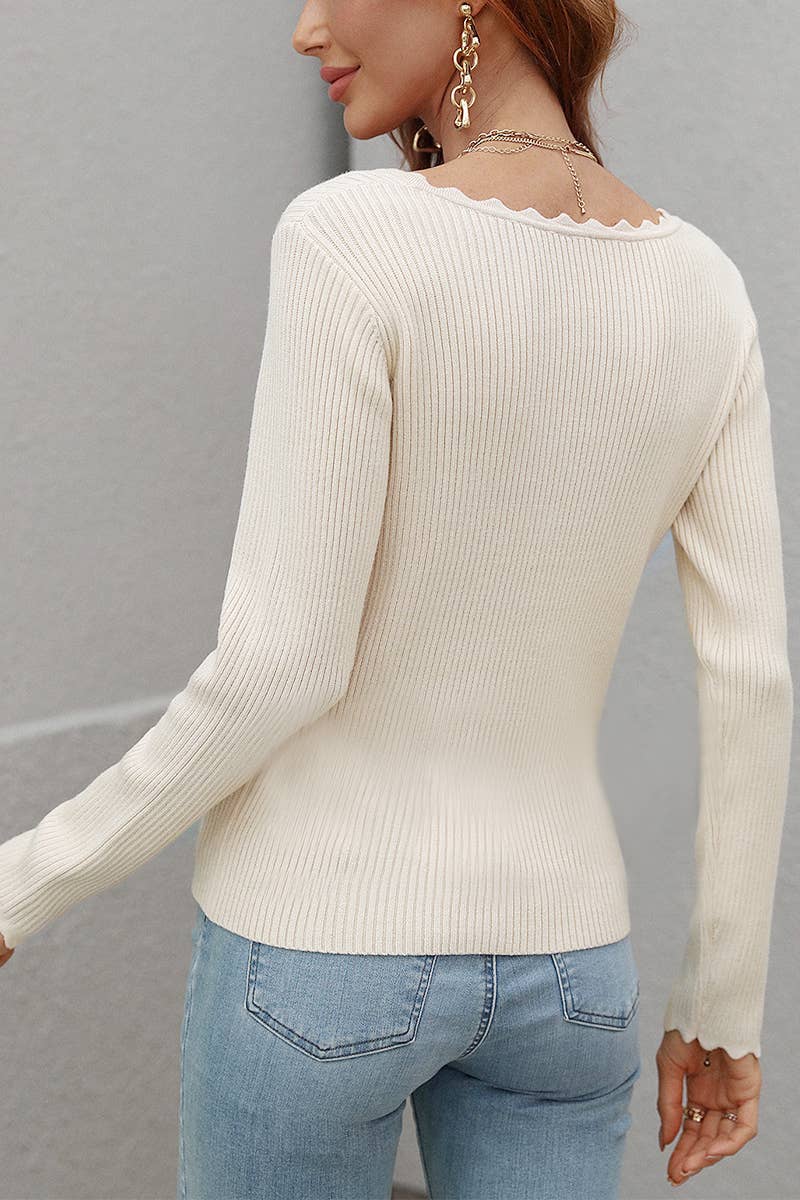CWTTL1073 Casual Long Sleeve V-Neck Pullover Sweaters