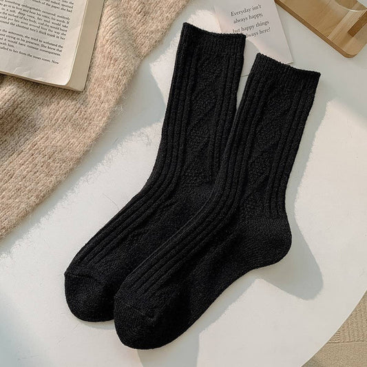 DIAMOND CHECK SOLID COLOR VINTAGE MID-CALF SOCKS