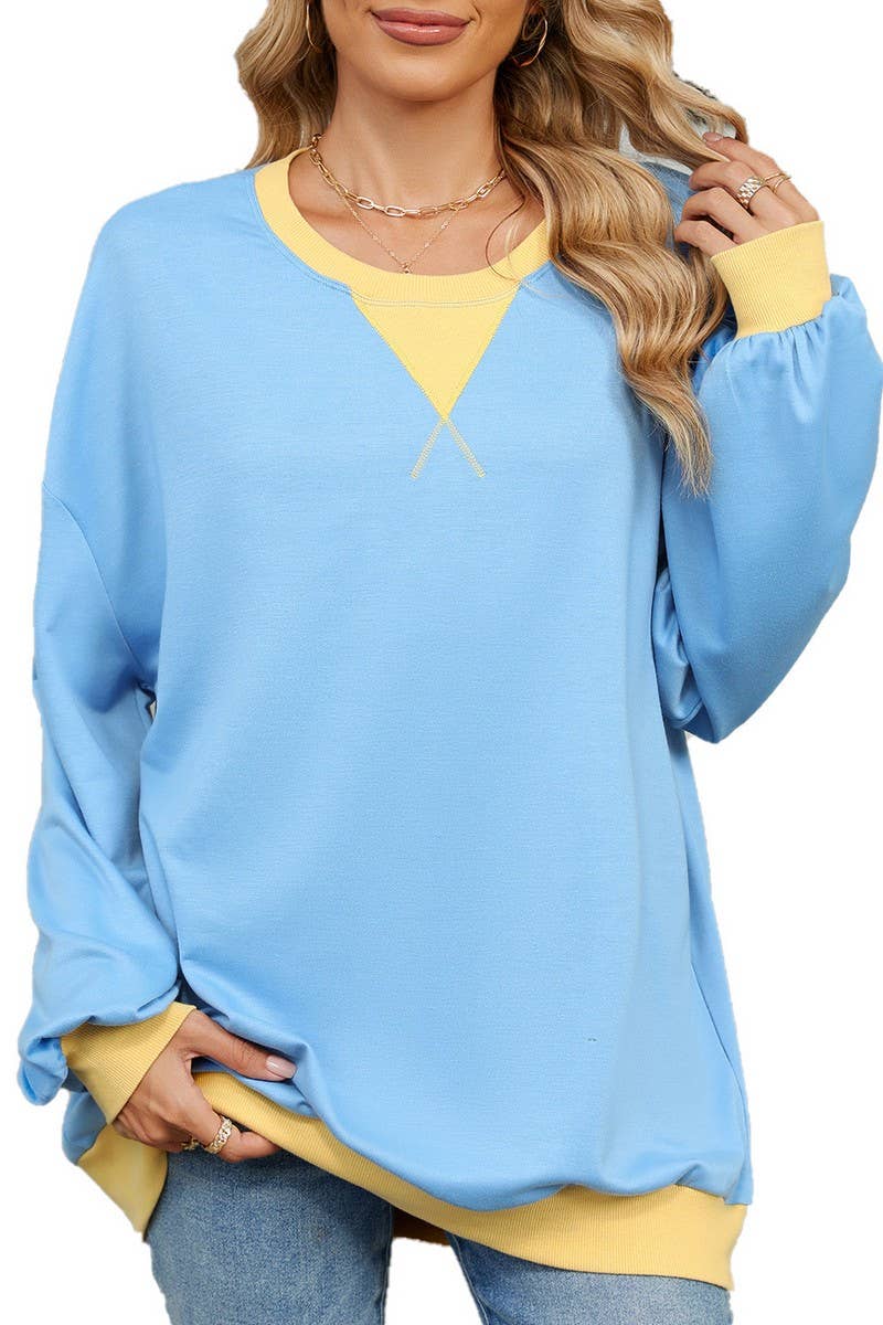 CWTBLL3743_AUTUMN AND WINTER CONTRAST COLOR LOOSE SWEATSHIRT