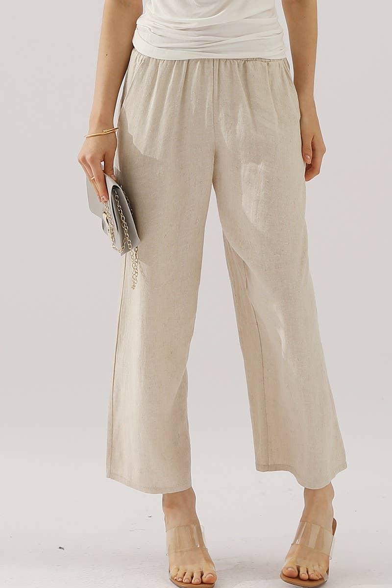 CWBLP416_EASY PULL ON LINEN CAPRIS PANTS WITH SIDE POCKET