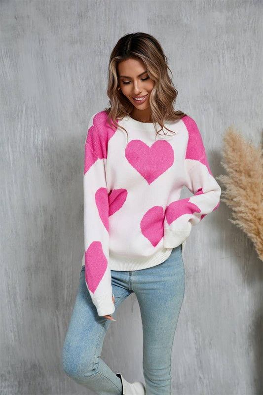 CWOSWL5758_VALENTINE'S DAY ROUND NECK HEART KNITTED SWEATER