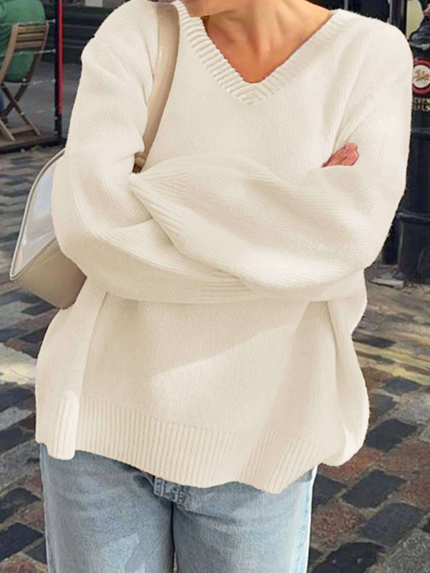 Casual simple solid-color long-sleeved Sweater