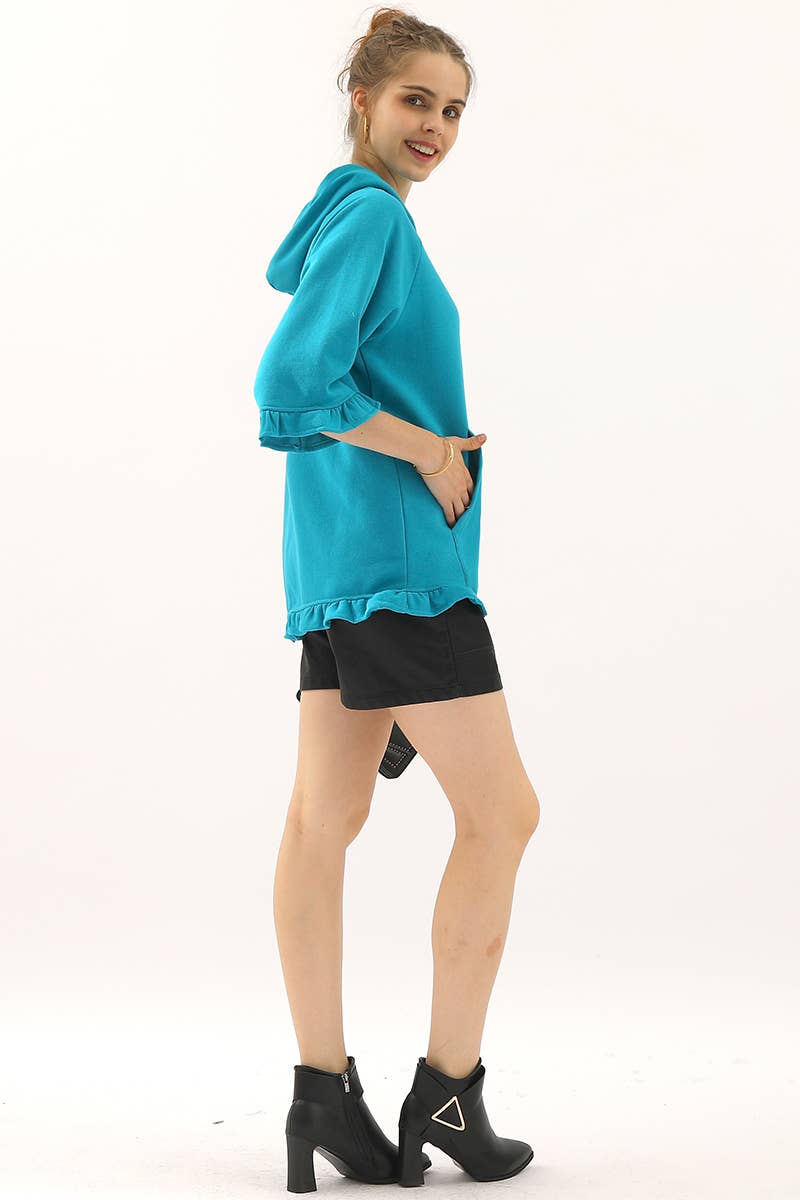 CWOHOL425-P_PLUS SIZE 3/4 SLEEVE HOODIE SWEATSHIRT