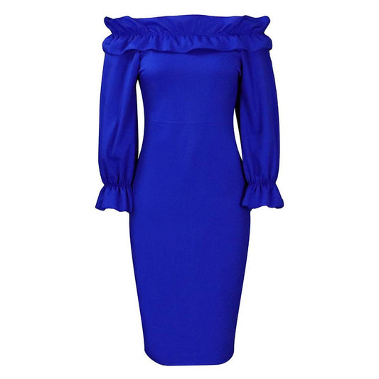 OFF-SHOULDER LONG-SLEEVED SLIM FIT DRESS_CWDMD3700