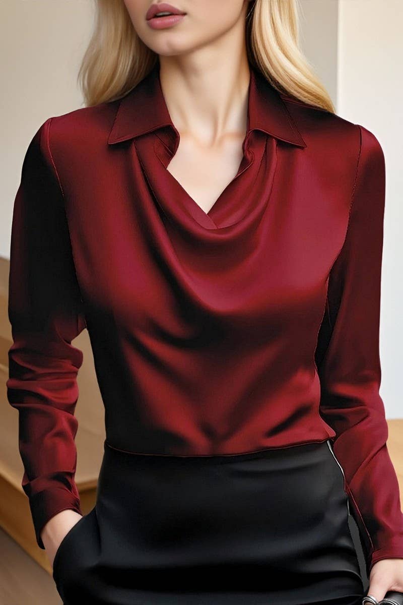 CWTBLL01202_2025 FALL WINTER DRAPED NECK LONG SLEEVE BLOUSE
