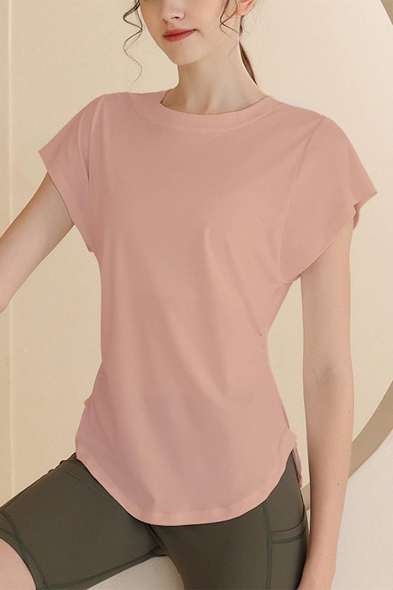 CWTSTS0394_ROUND NECK SHORT SLEEVE FITNESS YOGA TOP
