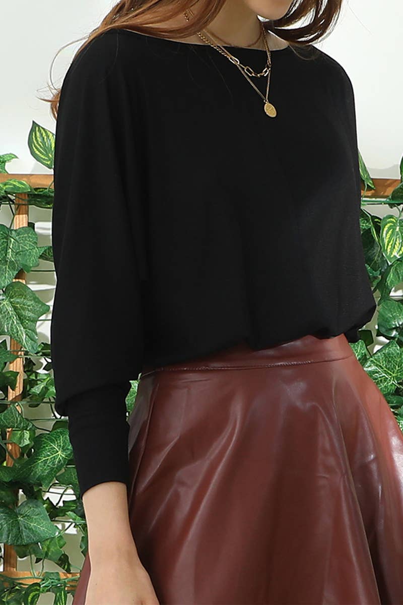 CWTTL1102_BATWING SLEEVE ROUND NECK TOP