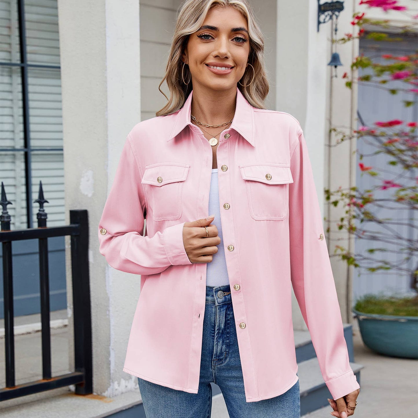 CASUAL BASIC SOLID COLOR LONG-SLEEVED SHIRT