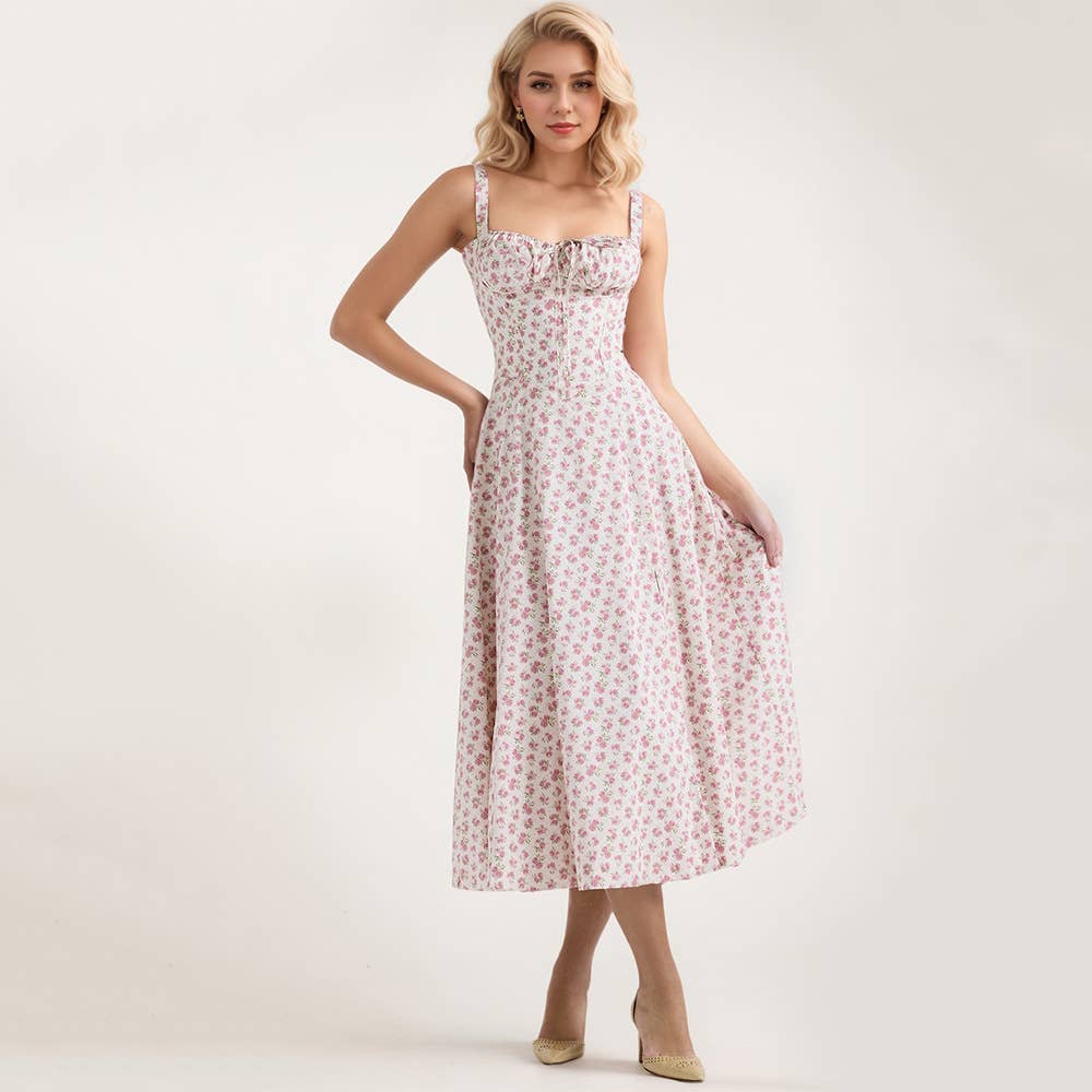 Backless Tie Strap Printed Sleeveless Dress