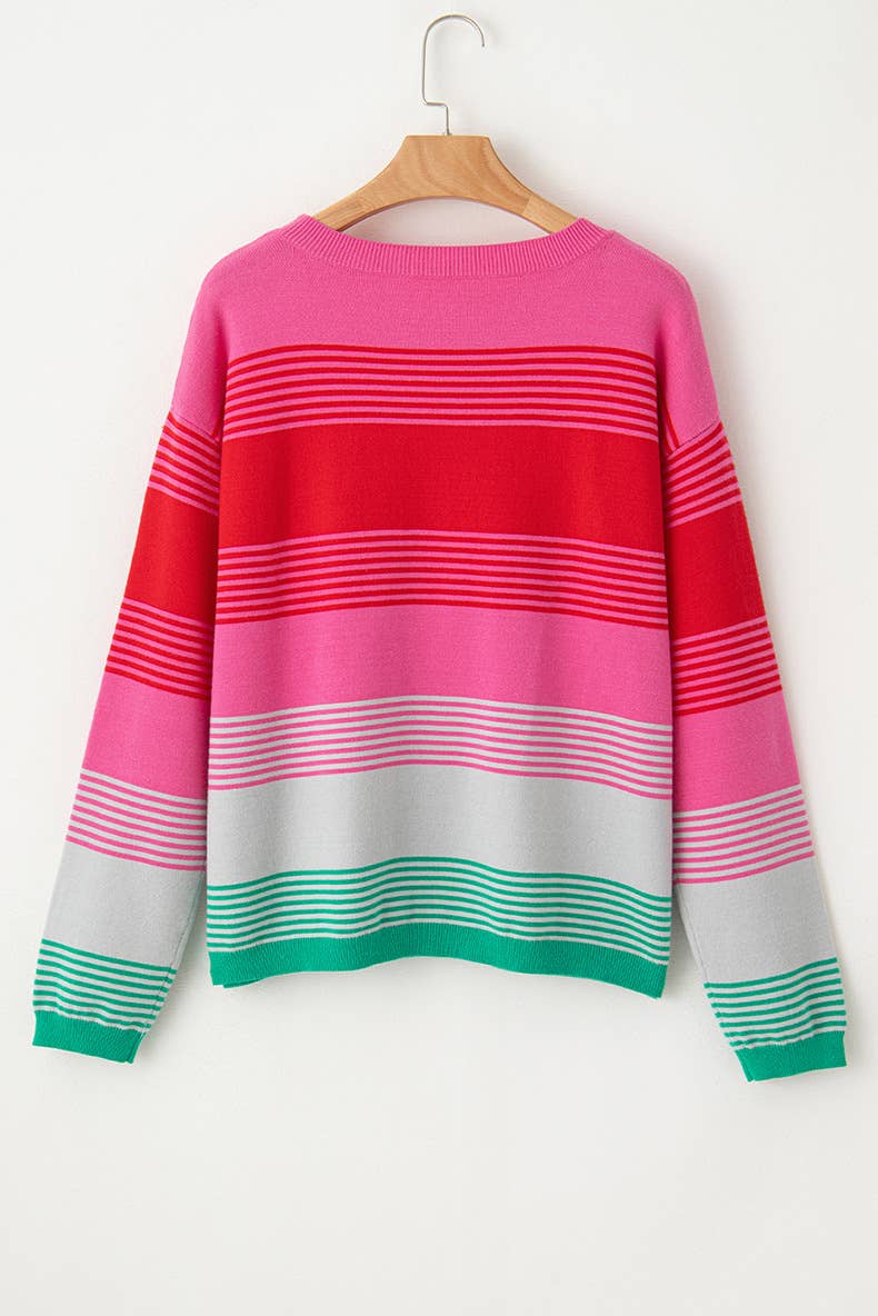 COLOR CONTRAST PATCHWORK CREW NECK SWEATER LADY