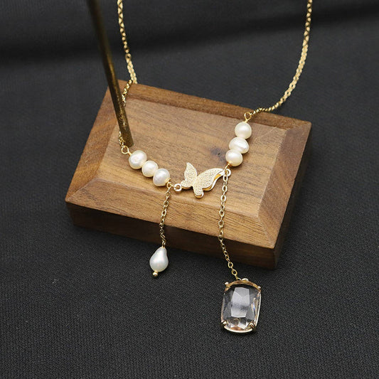 VERSATILE RETRO BUTTERFLY PEARL NECKLACE FOR WOMEN