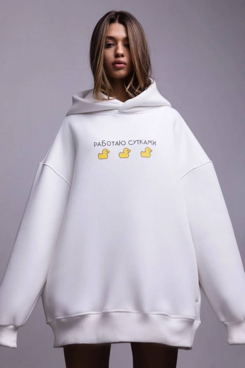 CWOHOL0659_CASUAL DUCK PRINT HOODED LONG-SLEEVED HOODIE